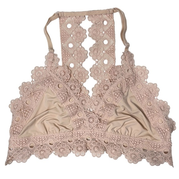 Aerie Bralette Womens Small Lace Daisy Chain V Neck Racerback Bra Pink Blush - Picture 1 of 11